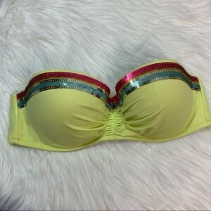 Victoria’s Secret Sequin Bondeau Bikini Top 36C Yellow, Pink, Green Blue Push Up
